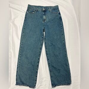 Baggy Blue Jeans 34x30 High Rise Relaxed Fit Wide Leg Unisex Denim Y2K Skater